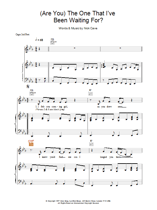 Download Nick Cave (Are You) The One That I've Been Waiting For? Sheet Music and learn how to play Guitar Chords/Lyrics PDF digital score in minutes