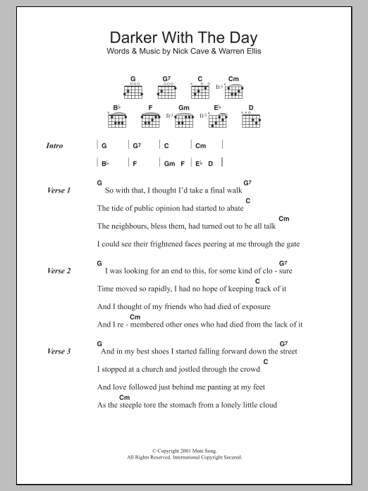 Download Nick Cave Darker With The Day Sheet Music and learn how to play Lyrics & Chords PDF digital score in minutes