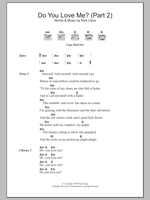 Download Nick Cave Do You Love Me (Part 2) Sheet Music and learn how to play Lyrics & Chords PDF digital score in minutes