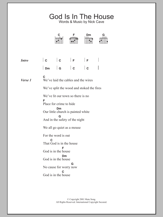 Download Nick Cave God Is In The House Sheet Music and learn how to play Lyrics & Chords PDF digital score in minutes