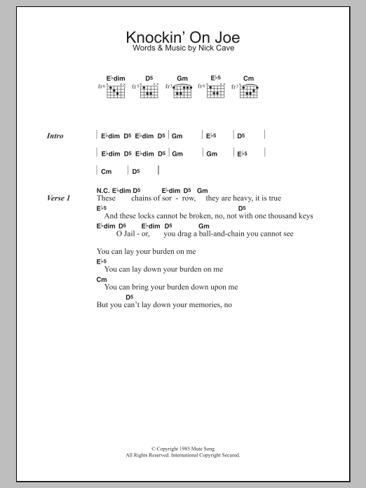 Download Nick Cave Knockin' On Joe Sheet Music and learn how to play Lyrics & Chords PDF digital score in minutes