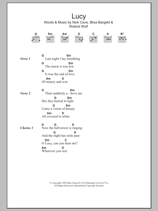 Download Nick Cave Lucy Sheet Music and learn how to play Lyrics & Chords PDF digital score in minutes