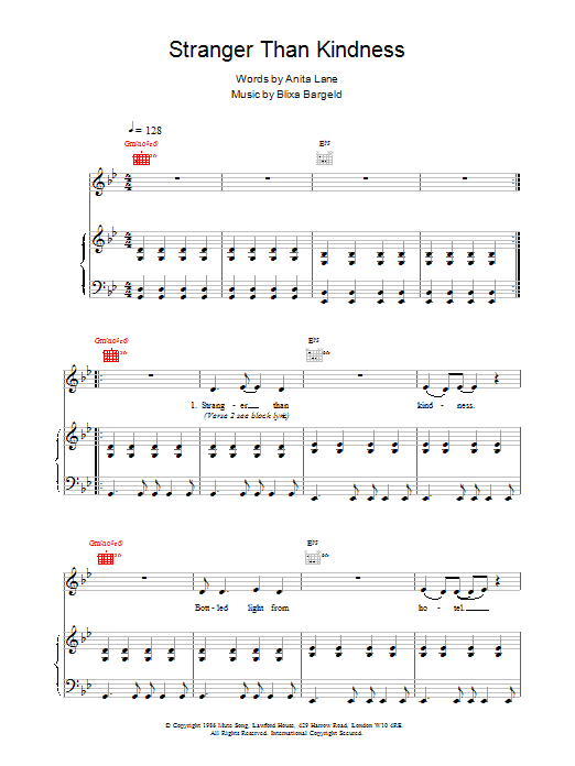Download Nick Cave Stranger Than Kindness Sheet Music and learn how to play Piano, Vocal & Guitar PDF digital score in minutes