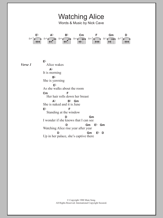 Download Nick Cave Watching Alice Sheet Music and learn how to play Lyrics & Chords PDF digital score in minutes