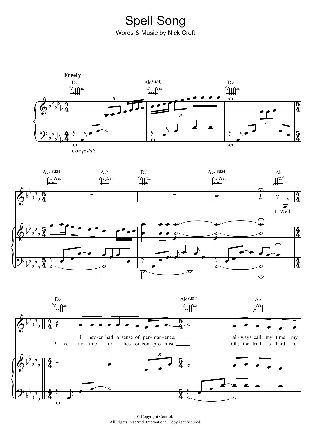 Download Nick Croft Spellsong Sheet Music and learn how to play Piano, Vocal & Guitar PDF digital score in minutes
