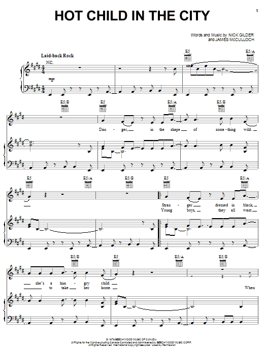 Download Nick Gilder Hot Child In The City Sheet Music and learn how to play Piano, Vocal & Guitar (Right-Hand Melody) PDF digital score in minutes