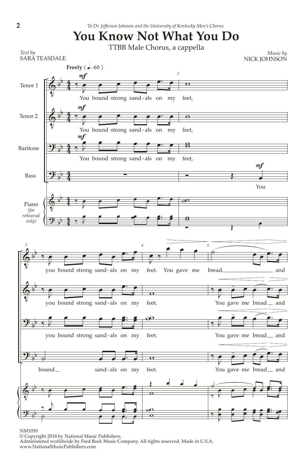 Download Nick Johnson You Know Not What You Do Sheet Music and learn how to play TTBB Choir PDF digital score in minutes
