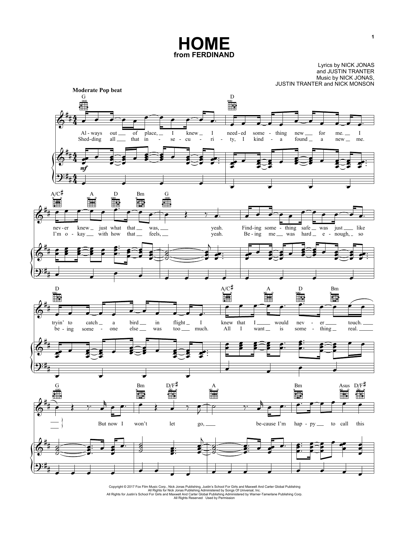 Download Nick Jonas Home Sheet Music and learn how to play Piano, Vocal & Guitar (Right-Hand Melody) PDF digital score in minutes