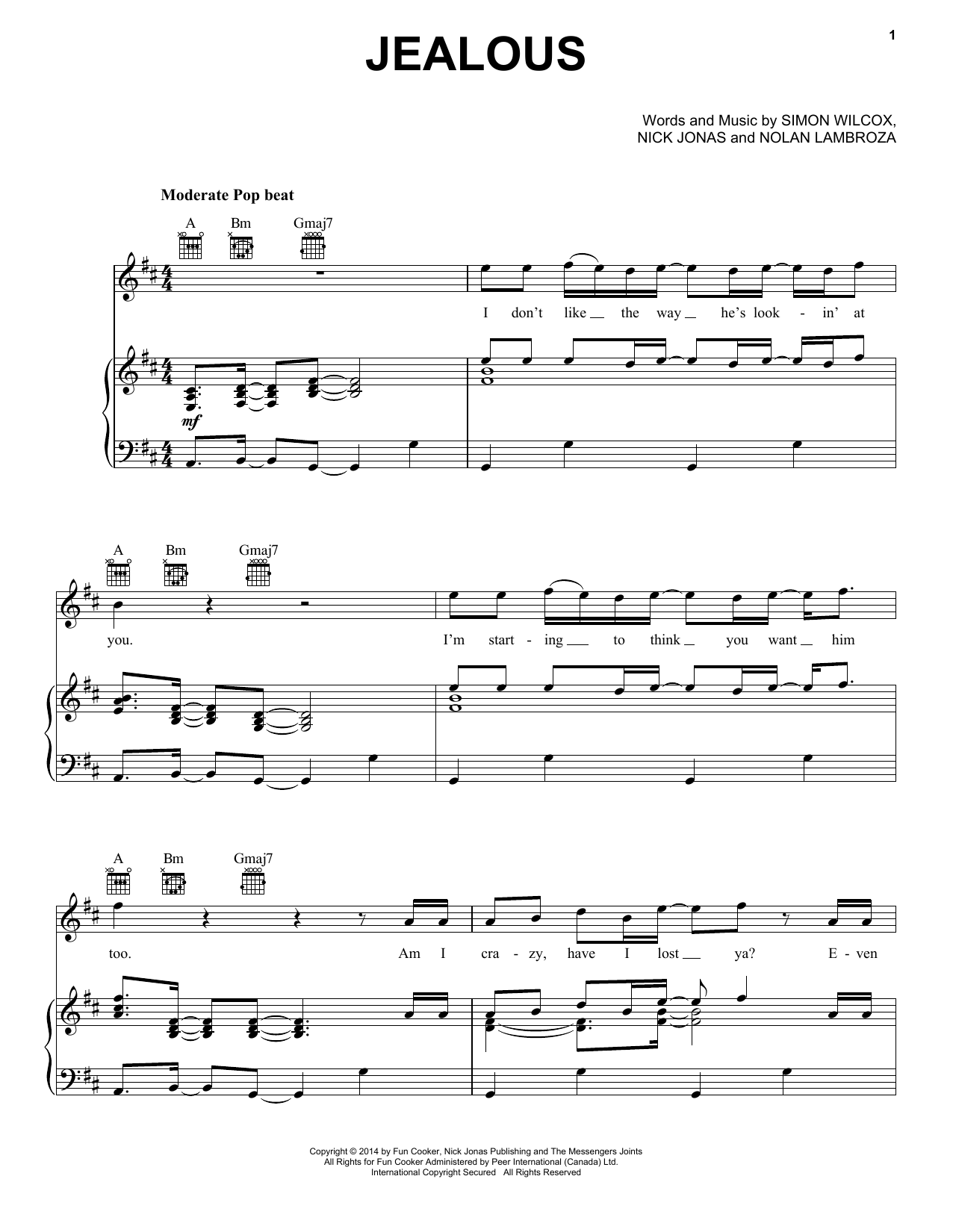 Download Nick Jonas Jealous Sheet Music and learn how to play Piano, Vocal & Guitar (Right-Hand Melody) PDF digital score in minutes