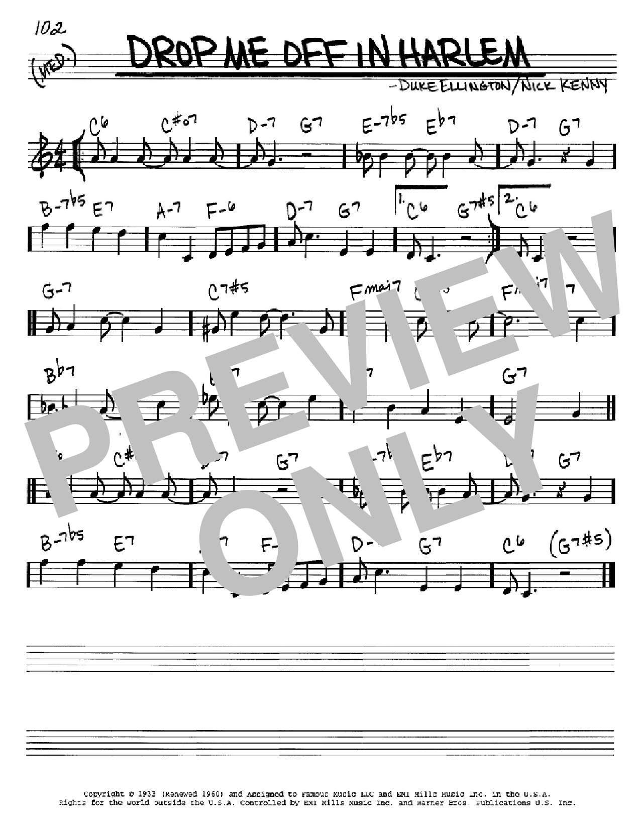 Download Nick Kenny Drop Me Off In Harlem Sheet Music and learn how to play Real Book - Melody & Chords - C Instruments PDF digital score in minutes