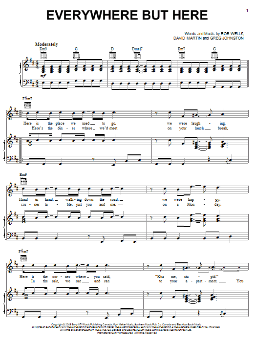 Download Nick Lachey Everywhere But Here Sheet Music and learn how to play Piano, Vocal & Guitar (Right-Hand Melody) PDF digital score in minutes