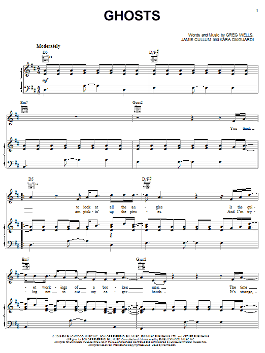Download Nick Lachey Ghosts Sheet Music and learn how to play Piano, Vocal & Guitar (Right-Hand Melody) PDF digital score in minutes