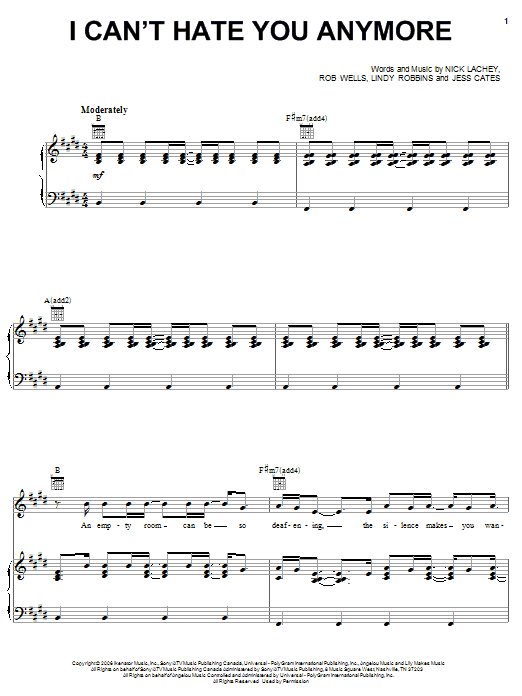 Download Nick Lachey I Can't Hate You Anymore Sheet Music and learn how to play Piano, Vocal & Guitar (Right-Hand Melody) PDF digital score in minutes