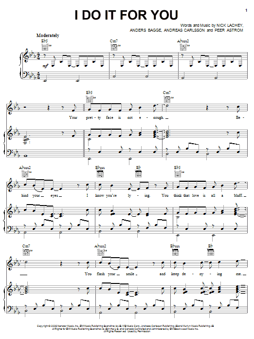 Download Nick Lachey I Do It For You Sheet Music and learn how to play Piano, Vocal & Guitar (Right-Hand Melody) PDF digital score in minutes