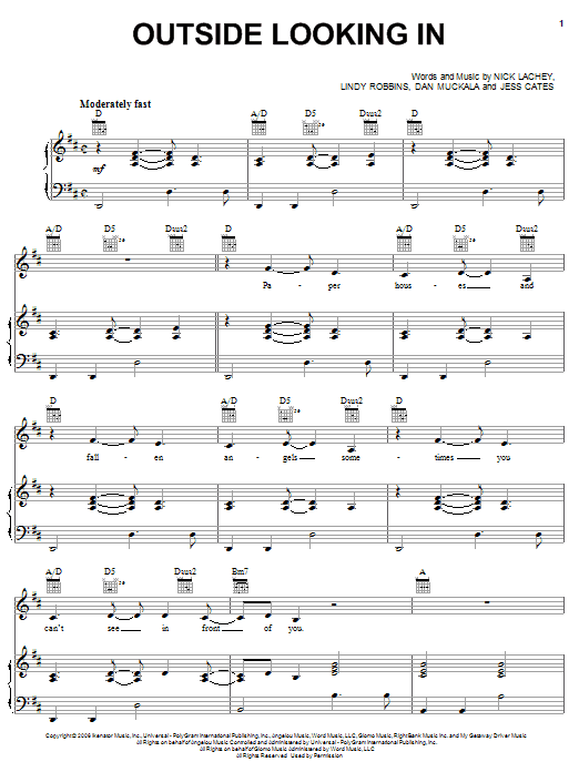 Download Nick Lachey Outside Looking In Sheet Music and learn how to play Piano, Vocal & Guitar (Right-Hand Melody) PDF digital score in minutes