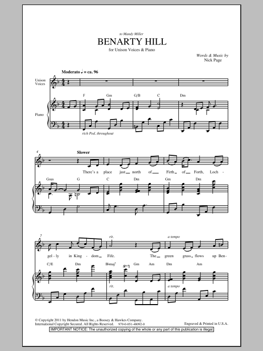 Download Nick Page Benarty Hill Sheet Music and learn how to play Unison Choir PDF digital score in minutes
