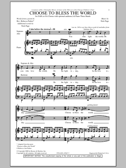 Download Nick Page Choose To Bless The World Sheet Music and learn how to play SAB PDF digital score in minutes