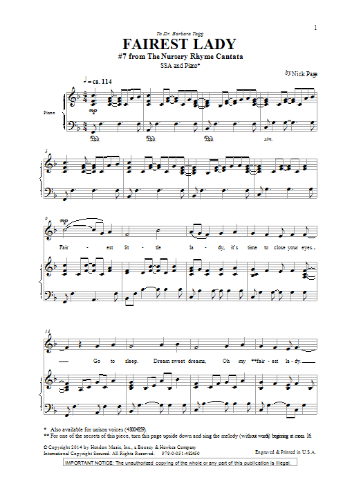 Download Nick Page Fairest Lady Sheet Music and learn how to play SSA PDF digital score in minutes