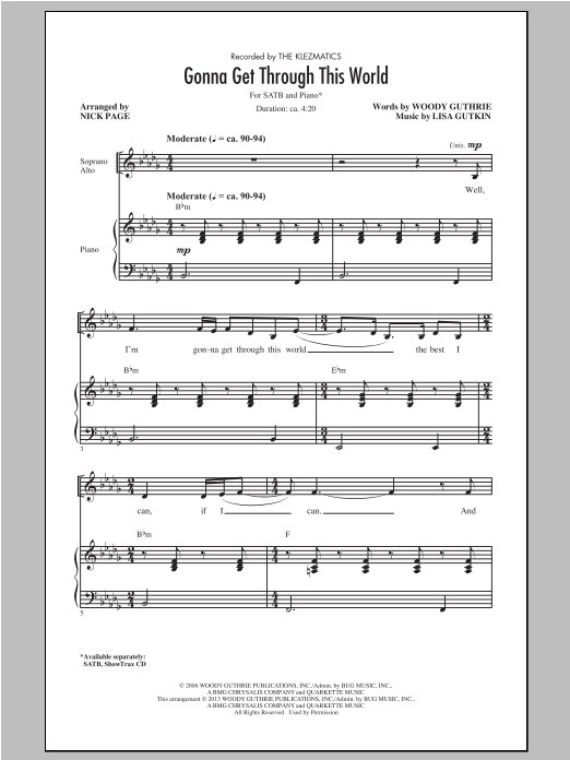 Download The Klezmatics Gonna Get Through This World (arr. Nick Page) Sheet Music and learn how to play 2-Part Choir PDF digital score in minutes