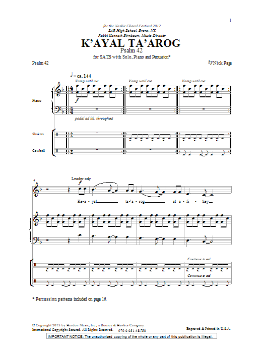 Download Nick Page K'Ayal Ta'arog Sheet Music and learn how to play SSA Choir PDF digital score in minutes