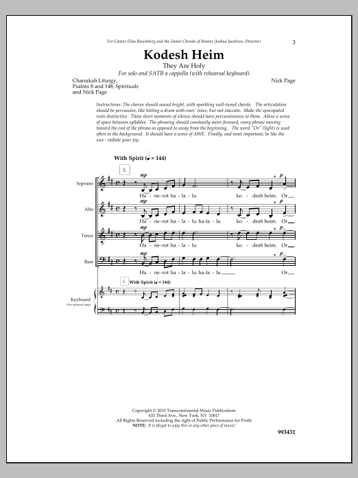 Download Nick Page Kodesh Heim Sheet Music and learn how to play SATB Choir PDF digital score in minutes