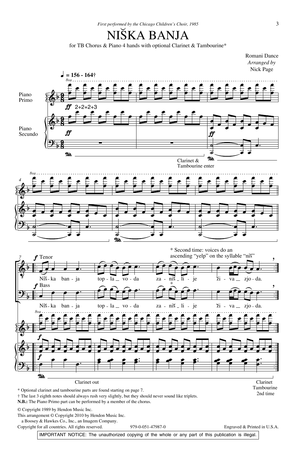 Download Nick Page Niska Banja Sheet Music and learn how to play SATB Choir PDF digital score in minutes