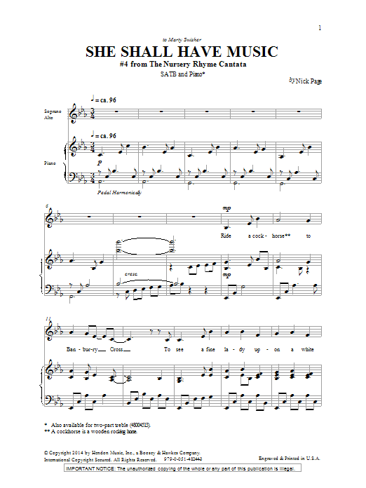 Download Nick Page She Shall Have Music Sheet Music and learn how to play SATB PDF digital score in minutes
