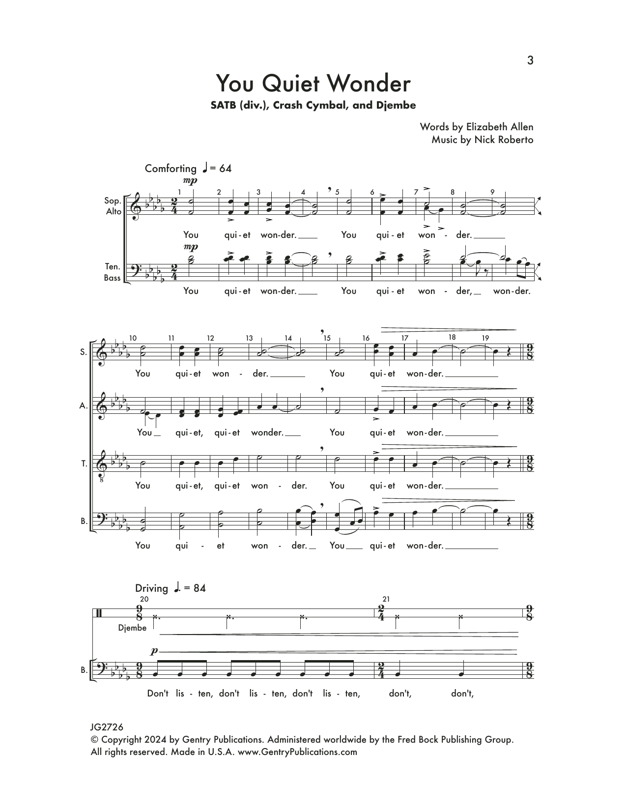 Download Nick Roberto You Quiet Wonder Sheet Music and learn how to play Choir PDF digital score in minutes