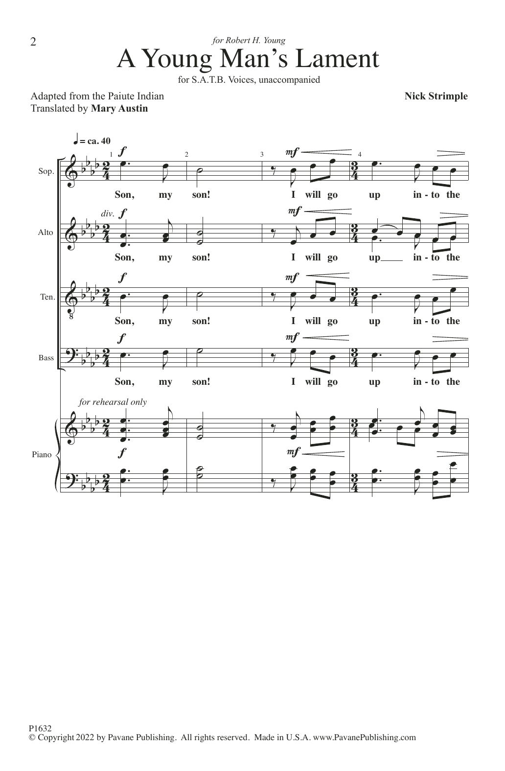 Download Nick Strimple A Young Man's Lament Sheet Music and learn how to play SATB Choir PDF digital score in minutes