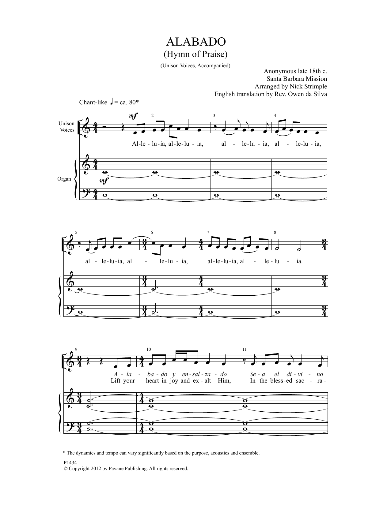 Download Nick Strimple Alabado Sheet Music and learn how to play Unison Choir PDF digital score in minutes