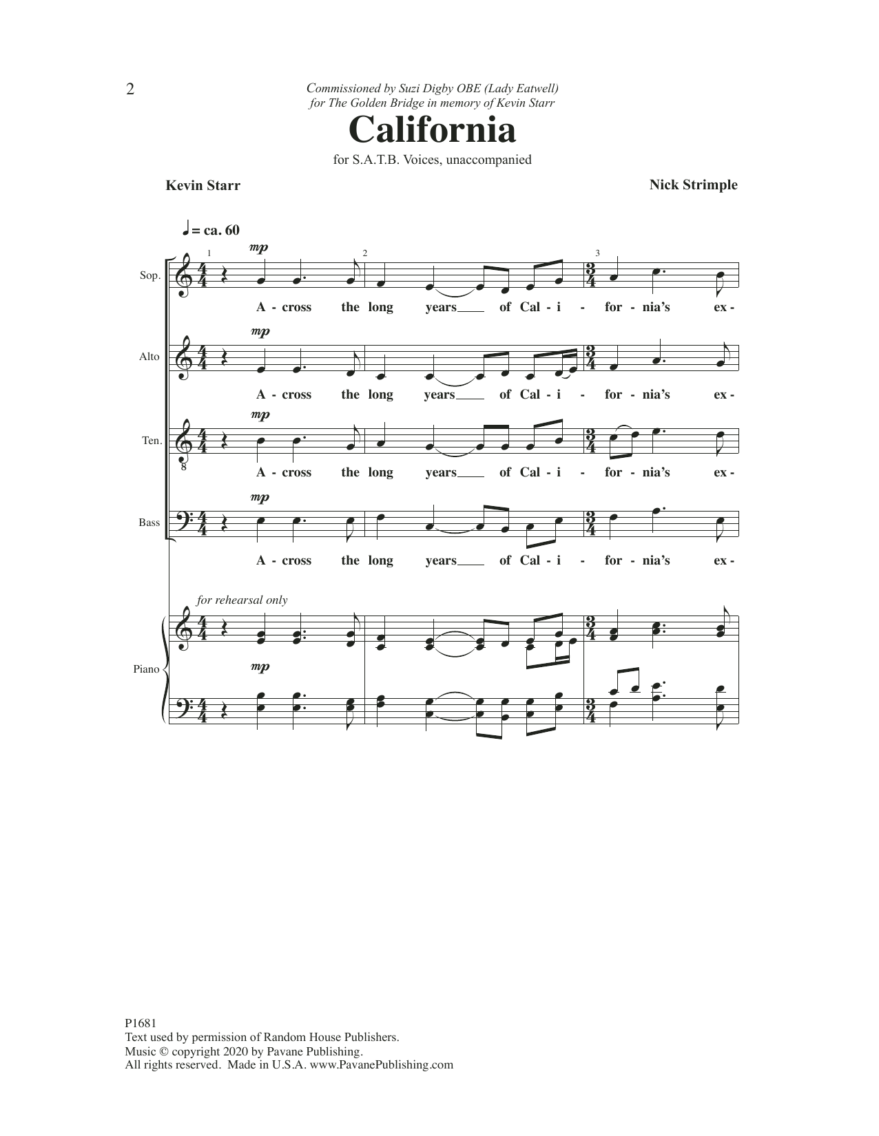 Download Nick Strimple California Sheet Music and learn how to play SATB Choir PDF digital score in minutes