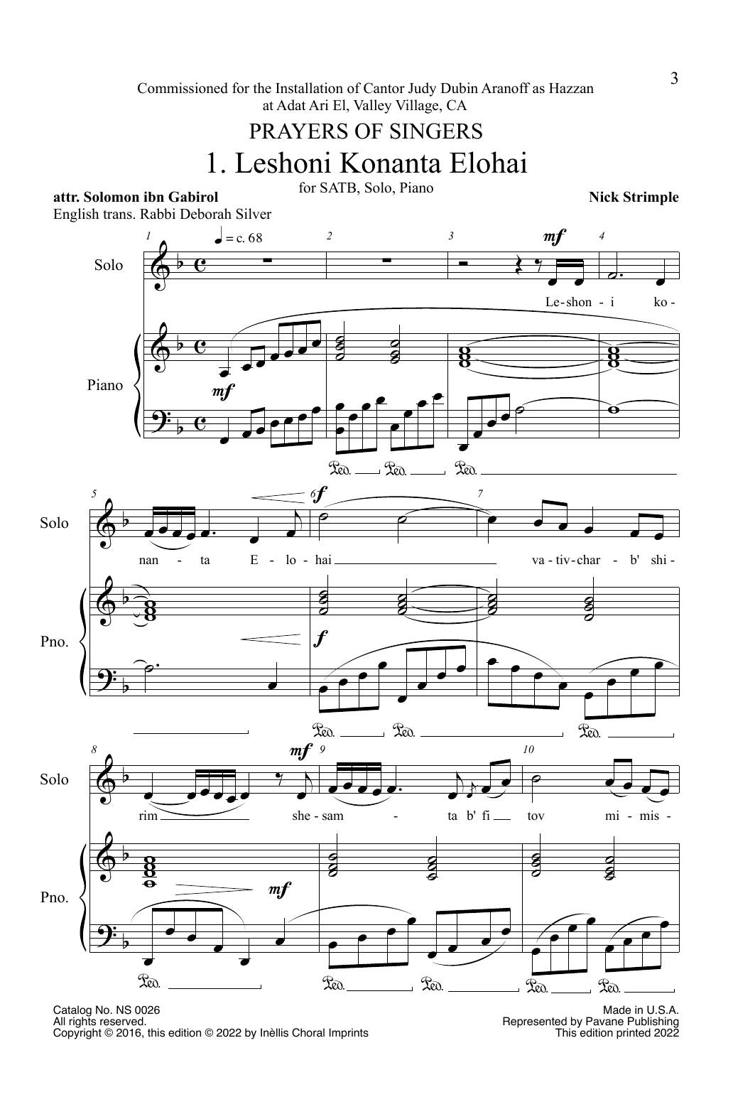 Download Nick Strimple Leshoni Konanta Elohai Sheet Music and learn how to play SATB Choir PDF digital score in minutes