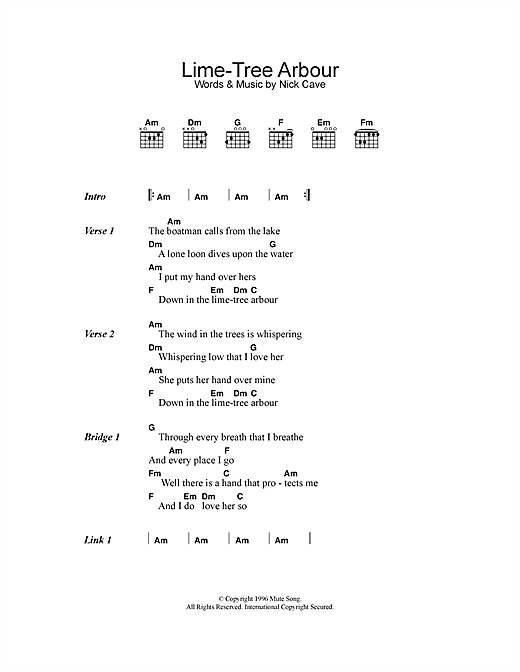 Download Nick Cave & The Bad Seeds Lime-Tree Arbour Sheet Music and learn how to play Lyrics & Chords PDF digital score in minutes