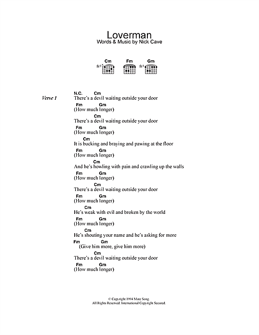 Download Nick Cave & The Bad Seeds Loverman Sheet Music and learn how to play Lyrics & Chords PDF digital score in minutes