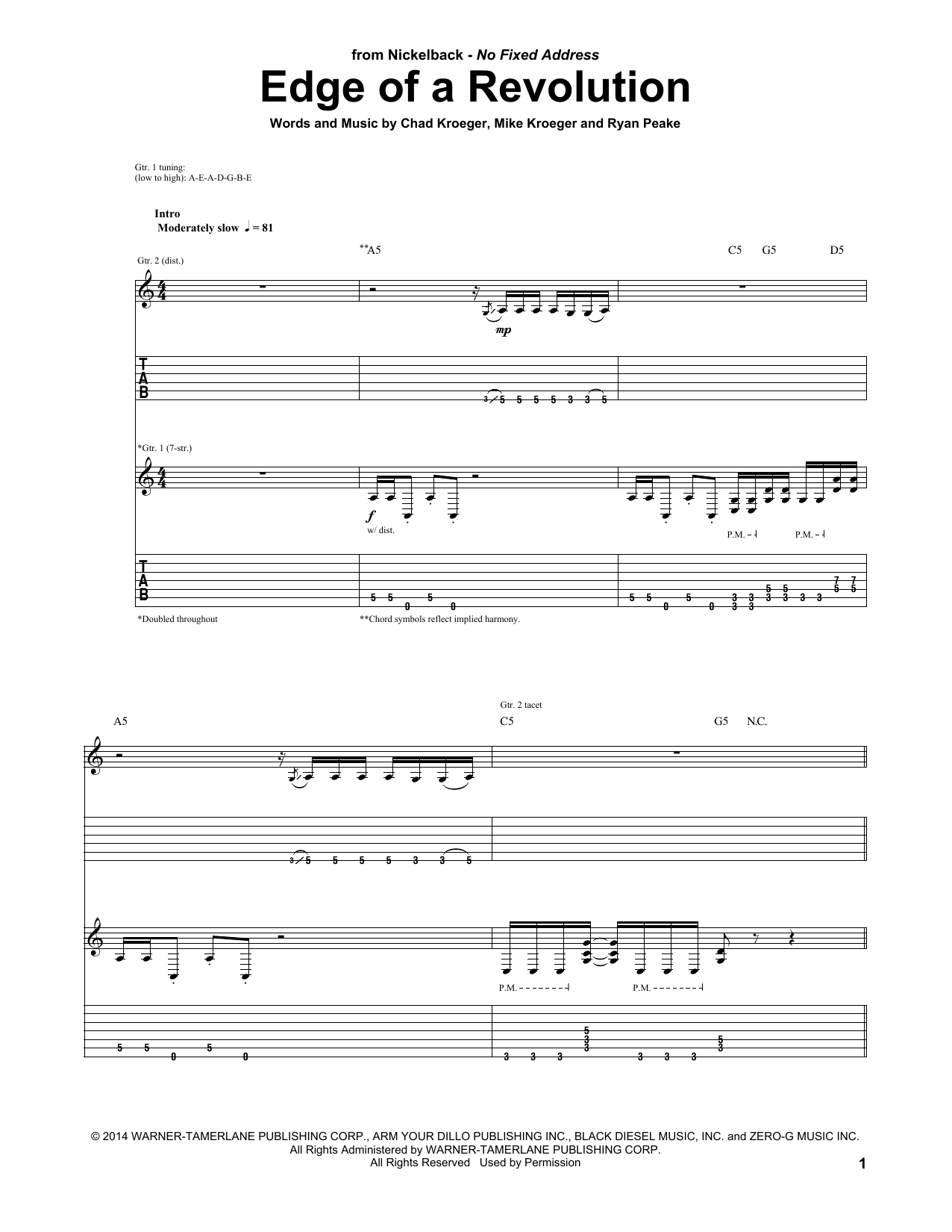 Download Nickelback Edge Of A Revolution Sheet Music and learn how to play Guitar Tab PDF digital score in minutes