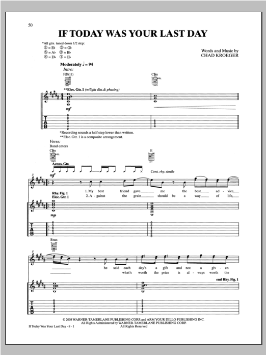 Download Nickelback If Today Was Your Last Day Sheet Music and learn how to play Guitar Tab PDF digital score in minutes