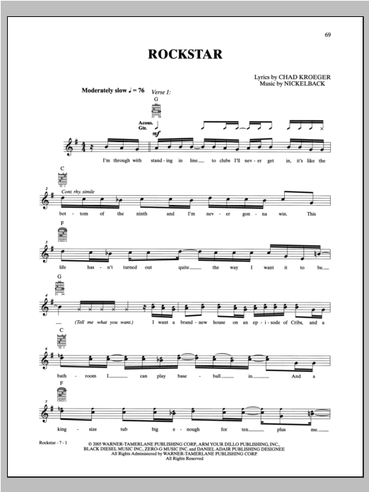 Download Nickelback Rockstar Sheet Music and learn how to play Easy Guitar PDF digital score in minutes
