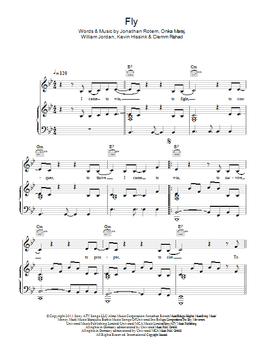 Download Nicki Minaj Fly (feat. Rihanna) Sheet Music and learn how to play Piano, Vocal & Guitar (Right-Hand Melody) PDF digital score in minutes