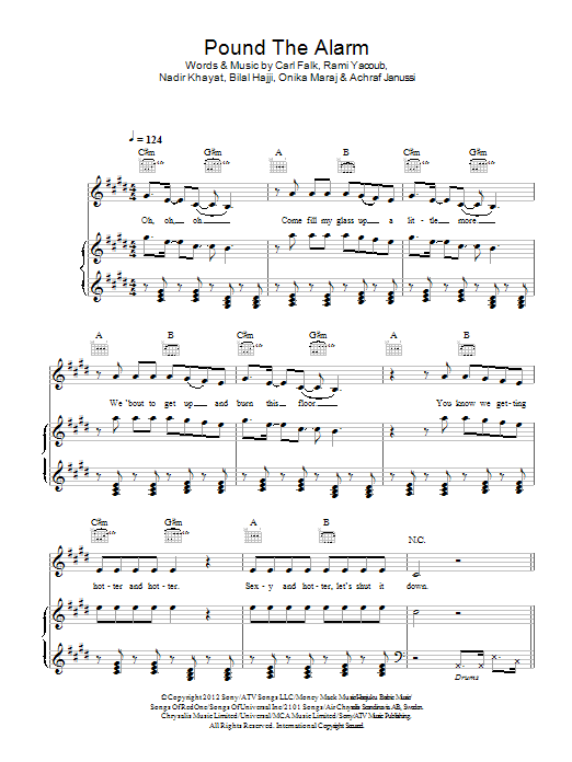 Download Nicki Minaj Pound The Alarm Sheet Music and learn how to play Piano, Vocal & Guitar (Right-Hand Melody) PDF digital score in minutes