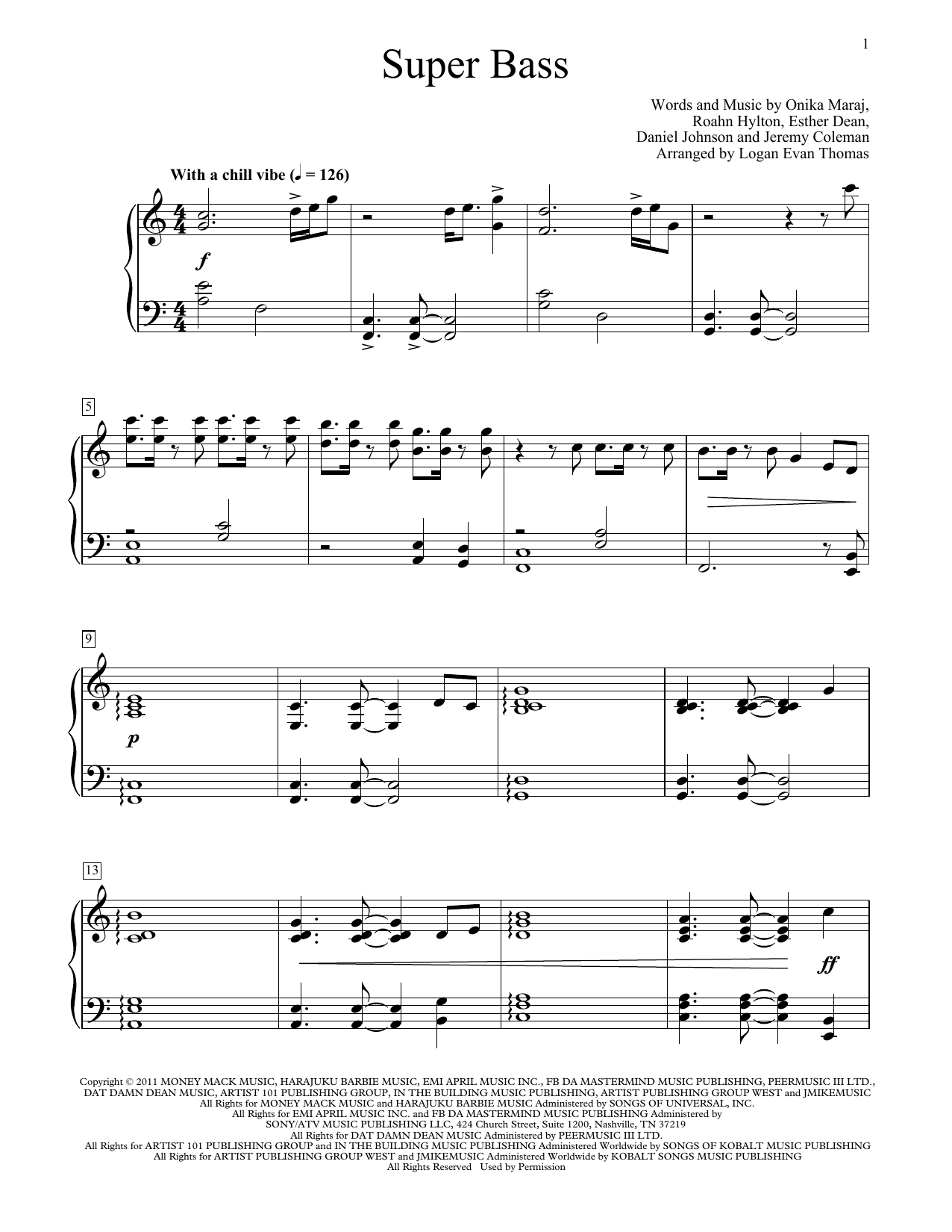 Download Nicki Minaj Super Bass (arr. Logan Evan Thomas) Sheet Music and learn how to play Educational Piano PDF digital score in minutes