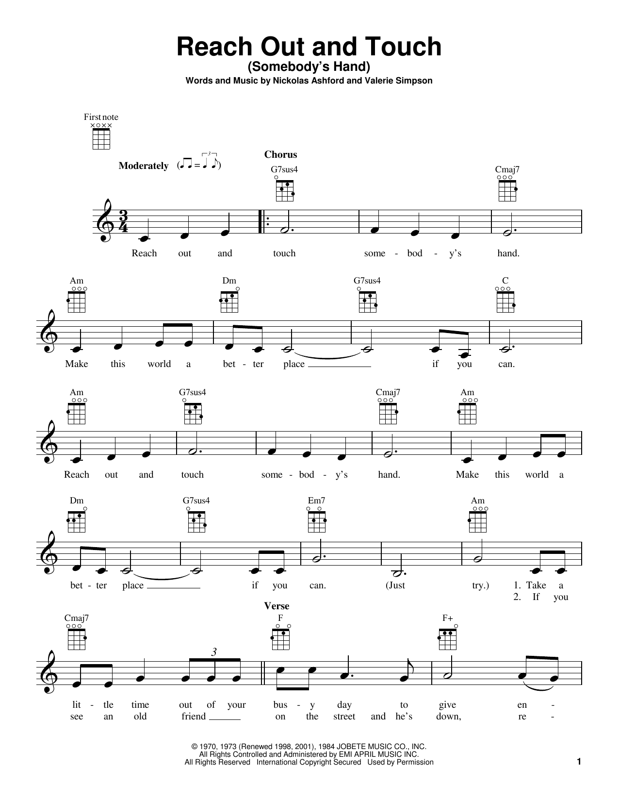 Download Diana Ross Reach Out And Touch (Somebody's Hand) Sheet Music and learn how to play Ukulele PDF digital score in minutes