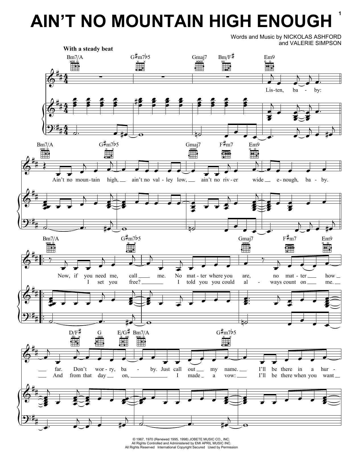 nickolas ashford ain t no mountain high enough sheet music notes chords piano vocal guitar right hand melody download film and tv 155942 pdf