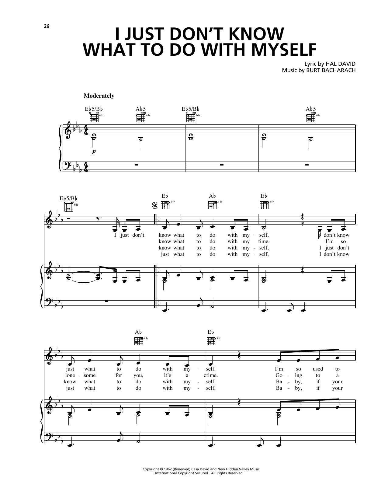 Download Nicky Holland I Just Don't Know What To Do With Myself (from My Best Friend's Wedding) Sheet Music and learn how to play Piano, Vocal & Guitar Chords (Right-Hand Melody) PDF digital score in minutes