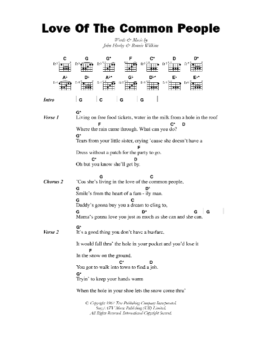 Download Nicky Thomas Love Of The Common People Sheet Music and learn how to play Lyrics & Chords PDF digital score in minutes