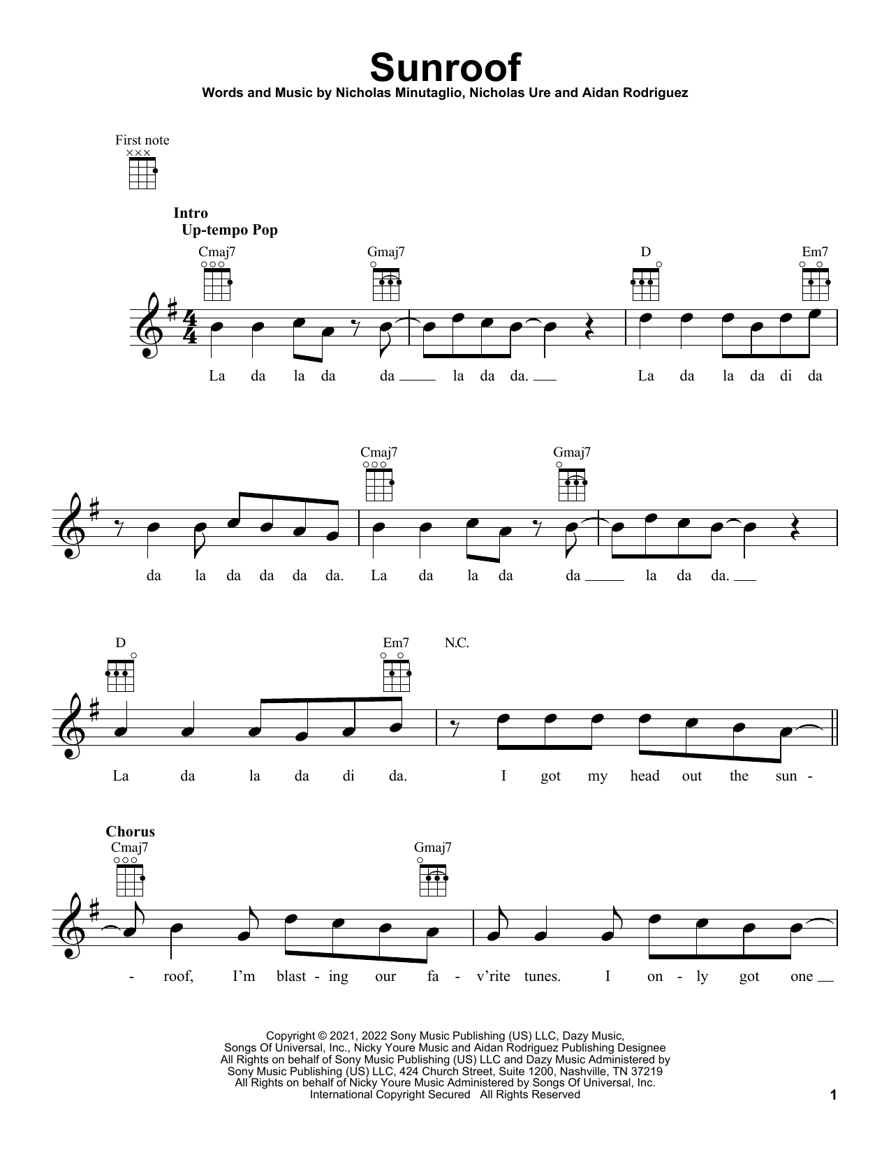 Download Nicky Youre And Dazy Sunroof Sheet Music and learn how to play Ukulele PDF digital score in minutes