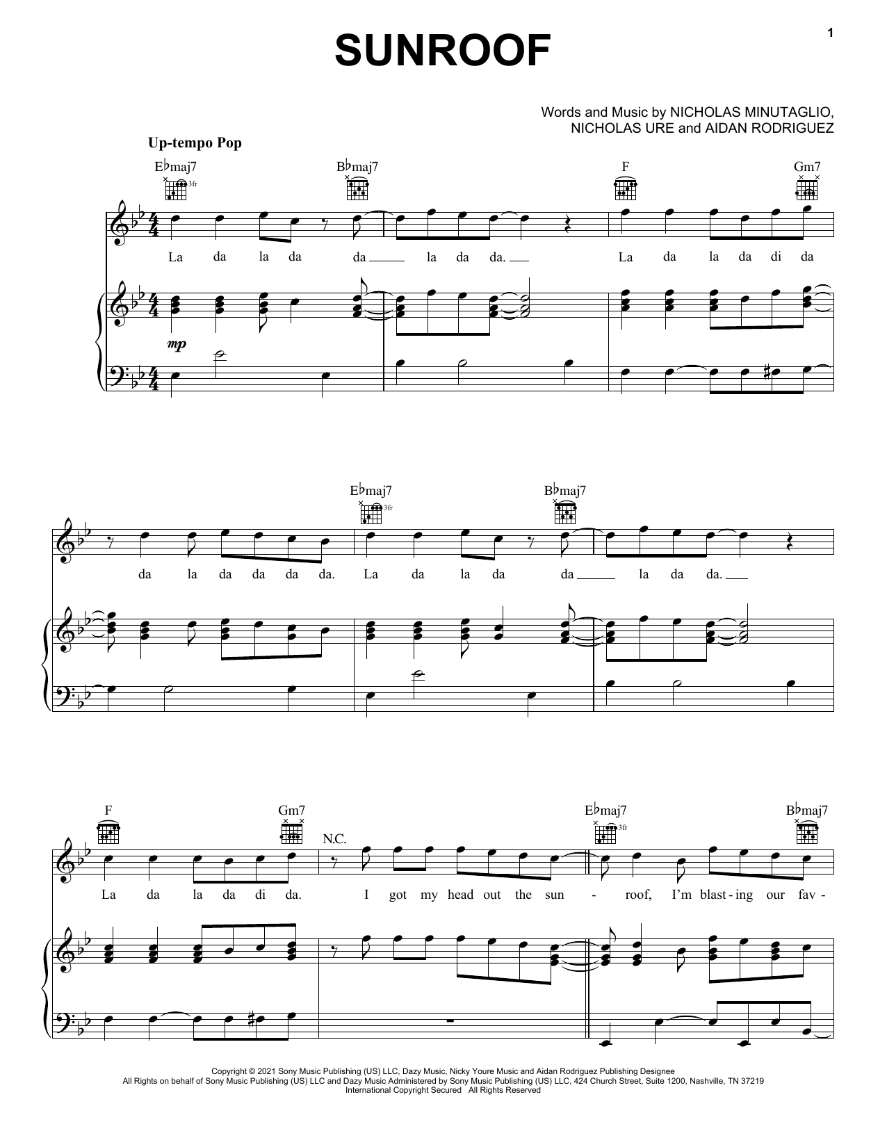 Download Nicky Youre & dazy Sheet Music and learn how to play Piano, Vocal & Guitar Chords (Right-Hand Melody) PDF score in minutes