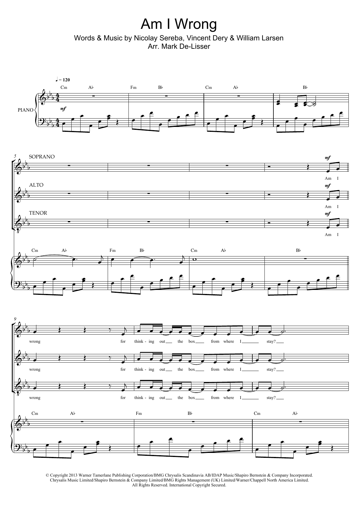 Download Nico & Vinz Am I Wrong (arr. Mark De-Lisser) Sheet Music and learn how to play SAT PDF digital score in minutes