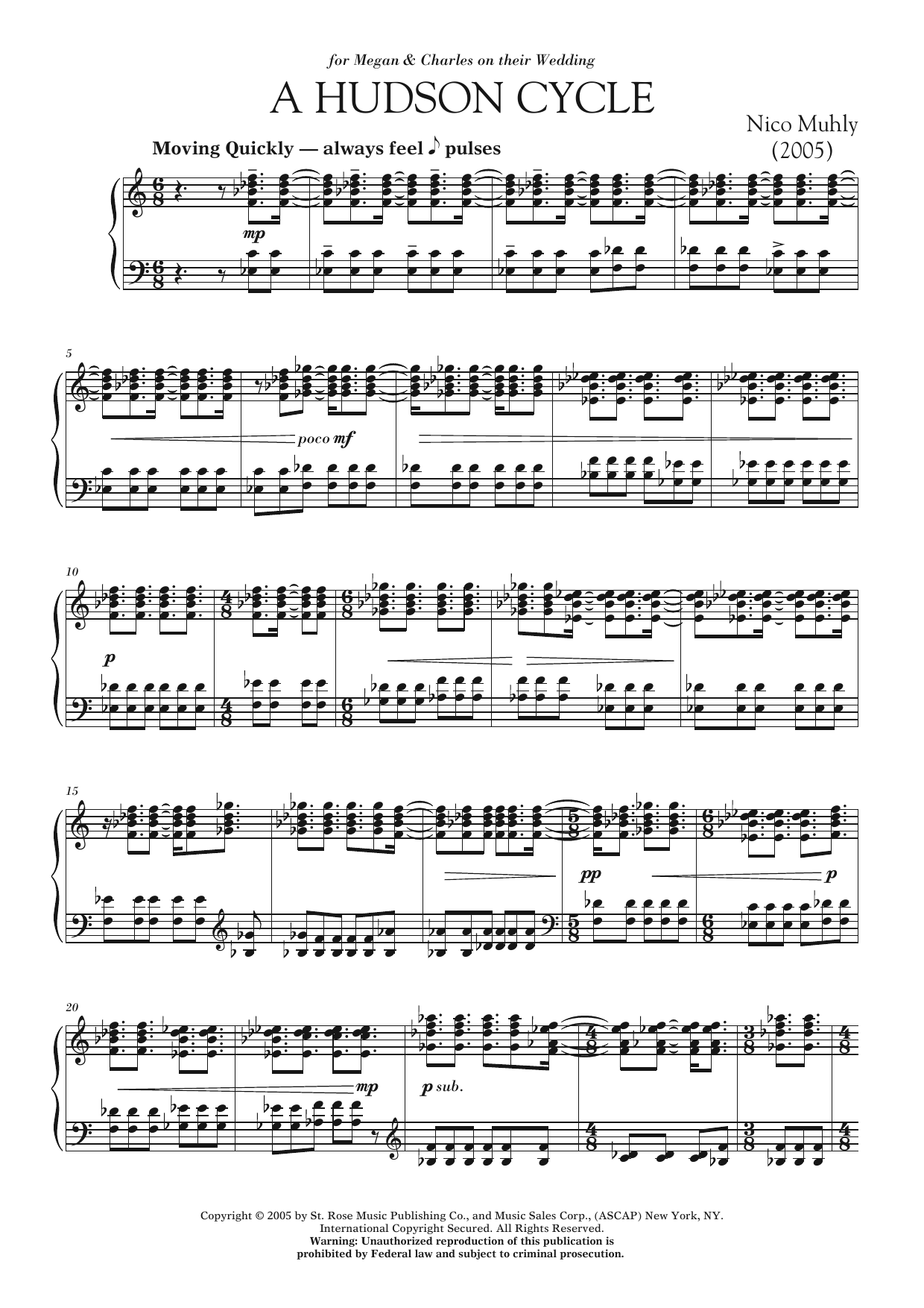 Download Nico Muhly A Hudson Cycle Sheet Music and learn how to play Piano PDF digital score in minutes