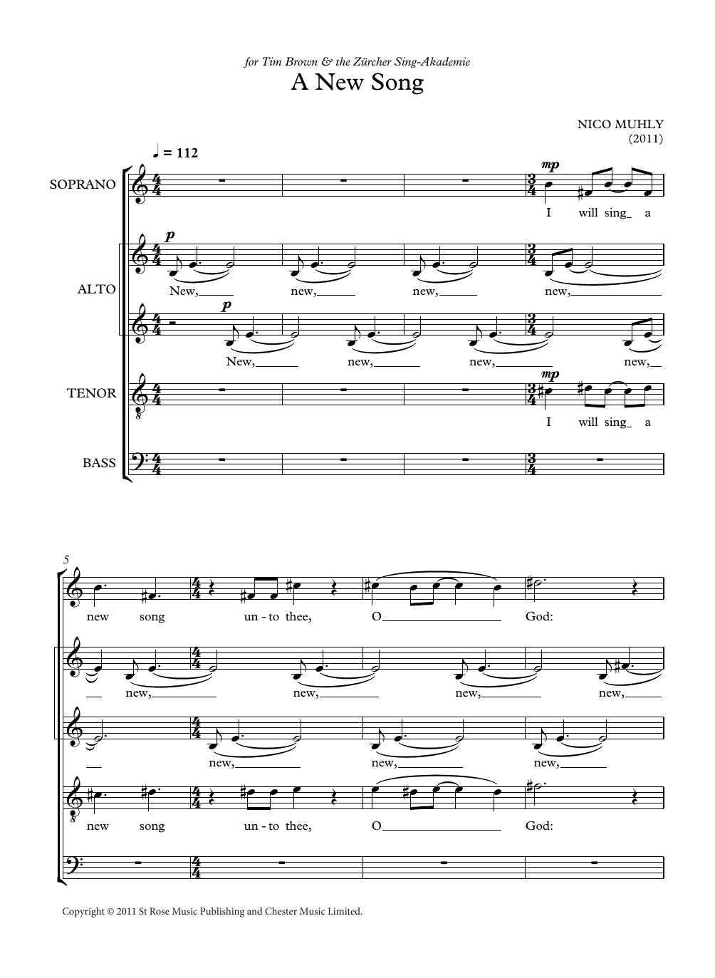 Download Nico Muhly A New Song Sheet Music and learn how to play SATB Choir PDF digital score in minutes