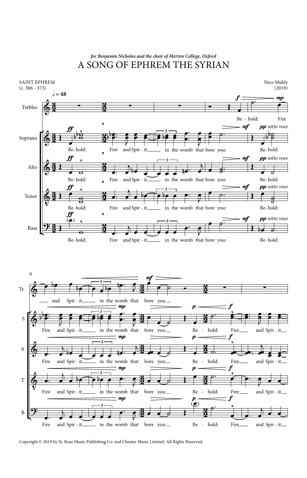 Download Nico Muhly A Song Of Ephrem The Syrian Sheet Music and learn how to play SATB Choir PDF digital score in minutes